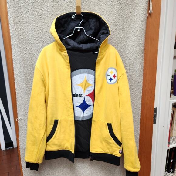 Pittsburgh Steelers Reversible NFL Logo Yellow Black Sweatshirt Jacket Men's S - Picture 1 of 11